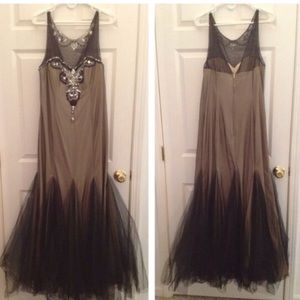 Nude and black tulle prom dress